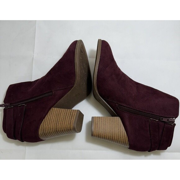 Charlotte Russe Boots Womens 8 Ankle Booties Heels Side Zip Maroon Faux Suede - Picture 3 of 5
